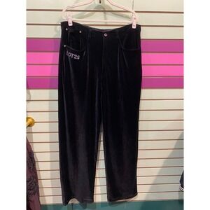Lot29 XXL Black Velvet Wide Leg Pants Rhinestone Logo Y2K Streetwear Trousers